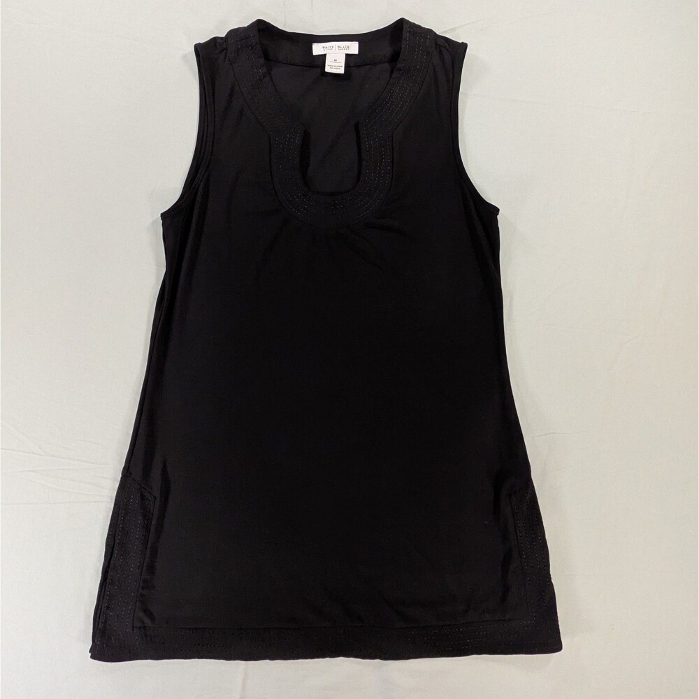 White House Black Market Sleeveless Tunic Top- Black- Size Medium Embellished